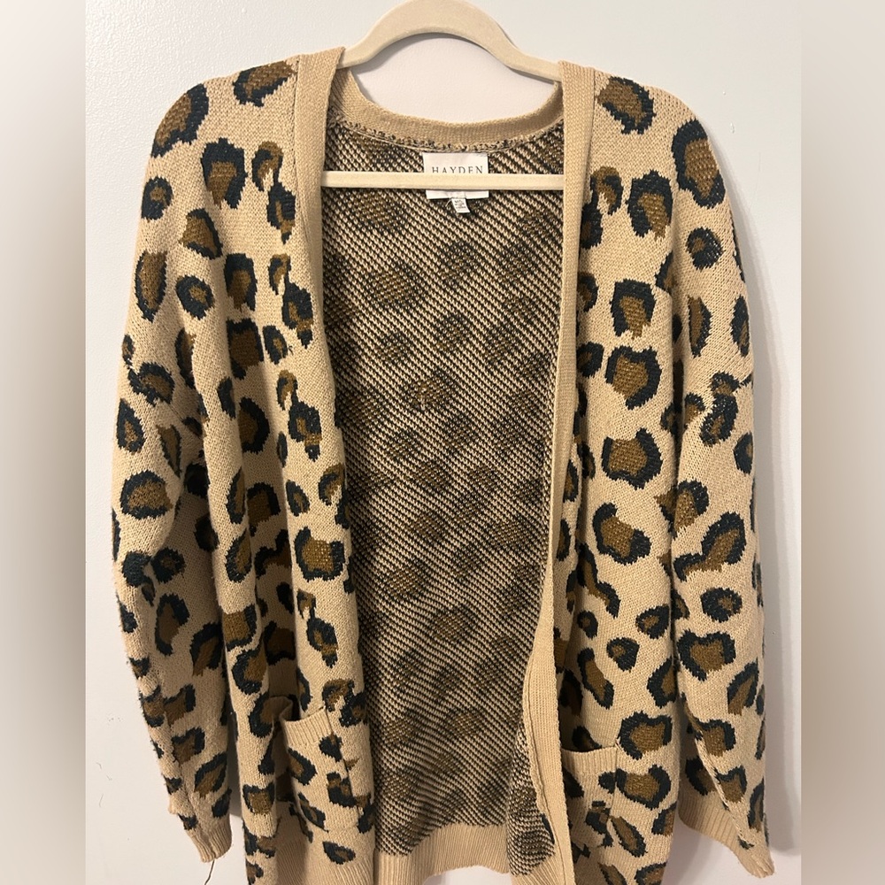 Hayden Women's Leopard Cardigan - Tan and Black, Size M/L